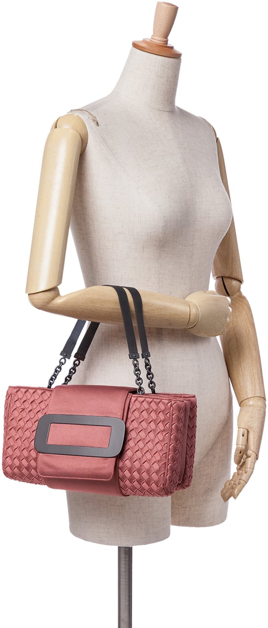 Bottega Veneta Canvas Intrecciato Buckle Flap Handbag Roze