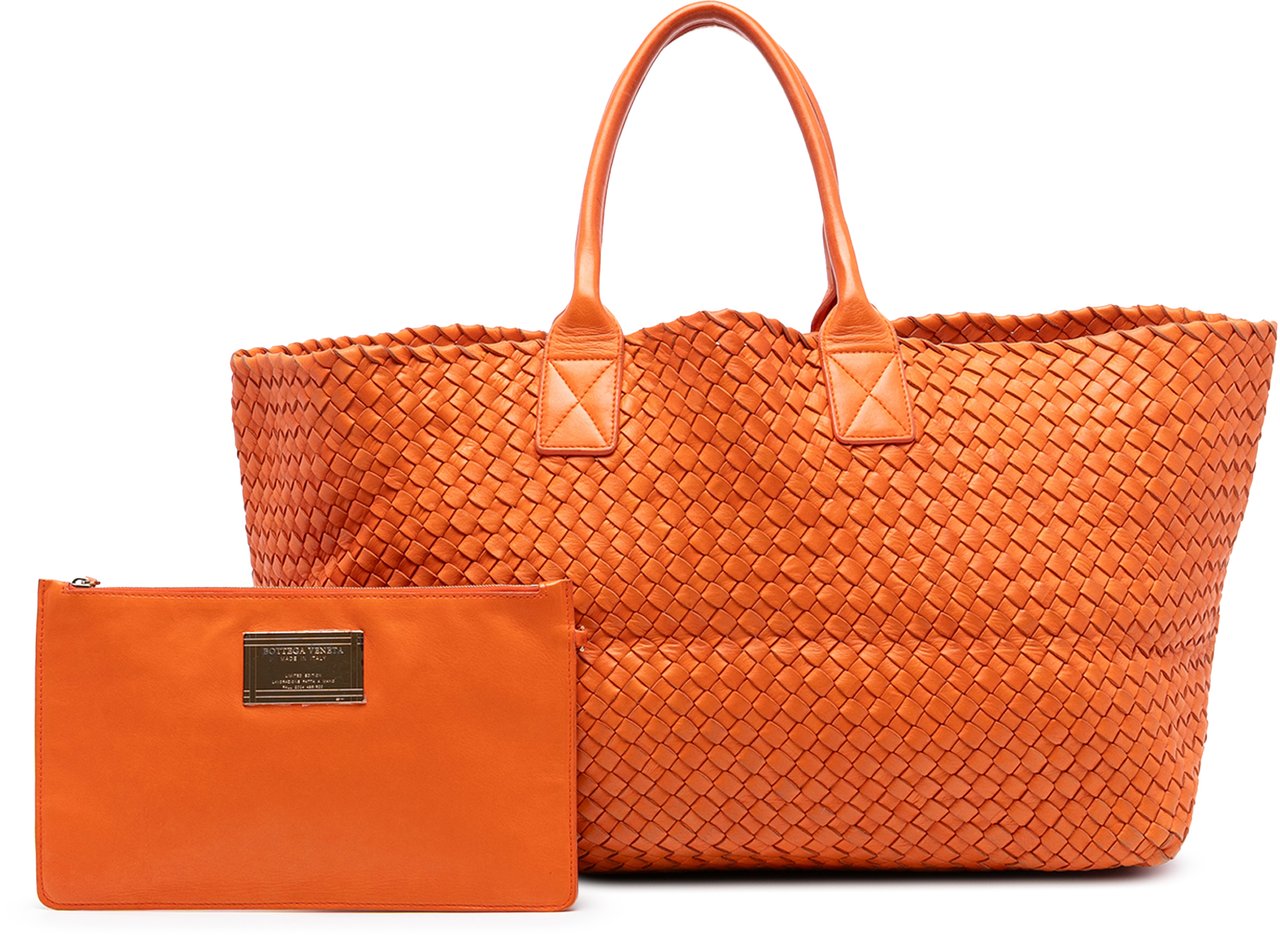 Bottega Veneta Large Lambskin Intreccio Cabat Tote Oranje