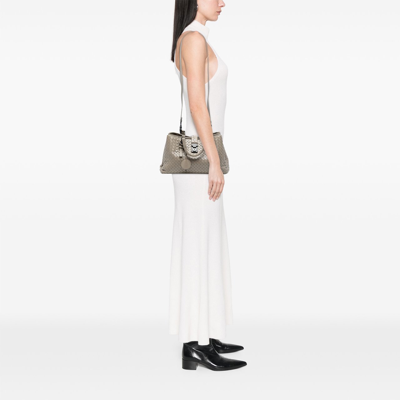 Bottega Veneta Small Nappa Intrecciato Roma Satchel Grijs