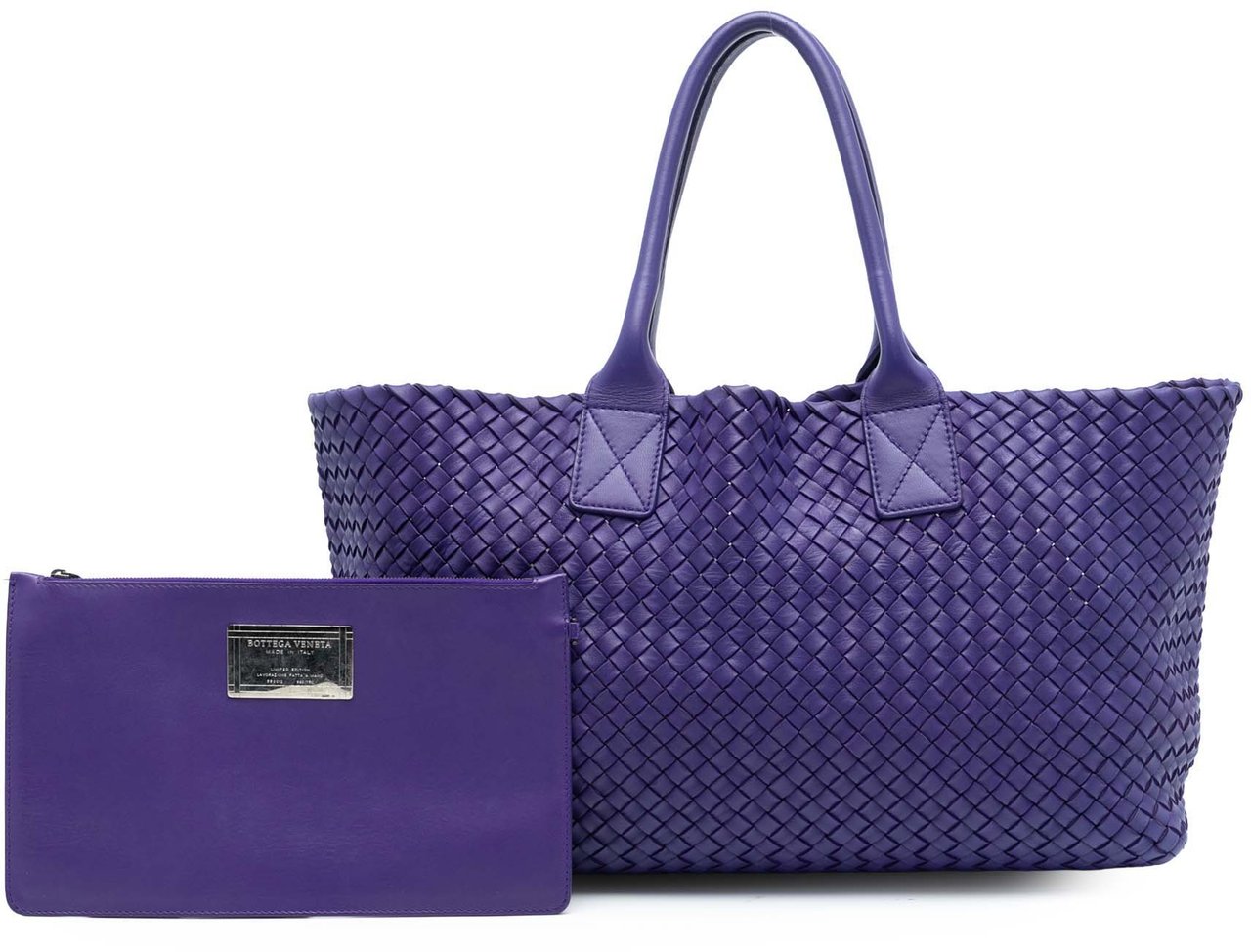 Bottega Veneta Medium Lambskin Intreccio Cabat Tote Paars