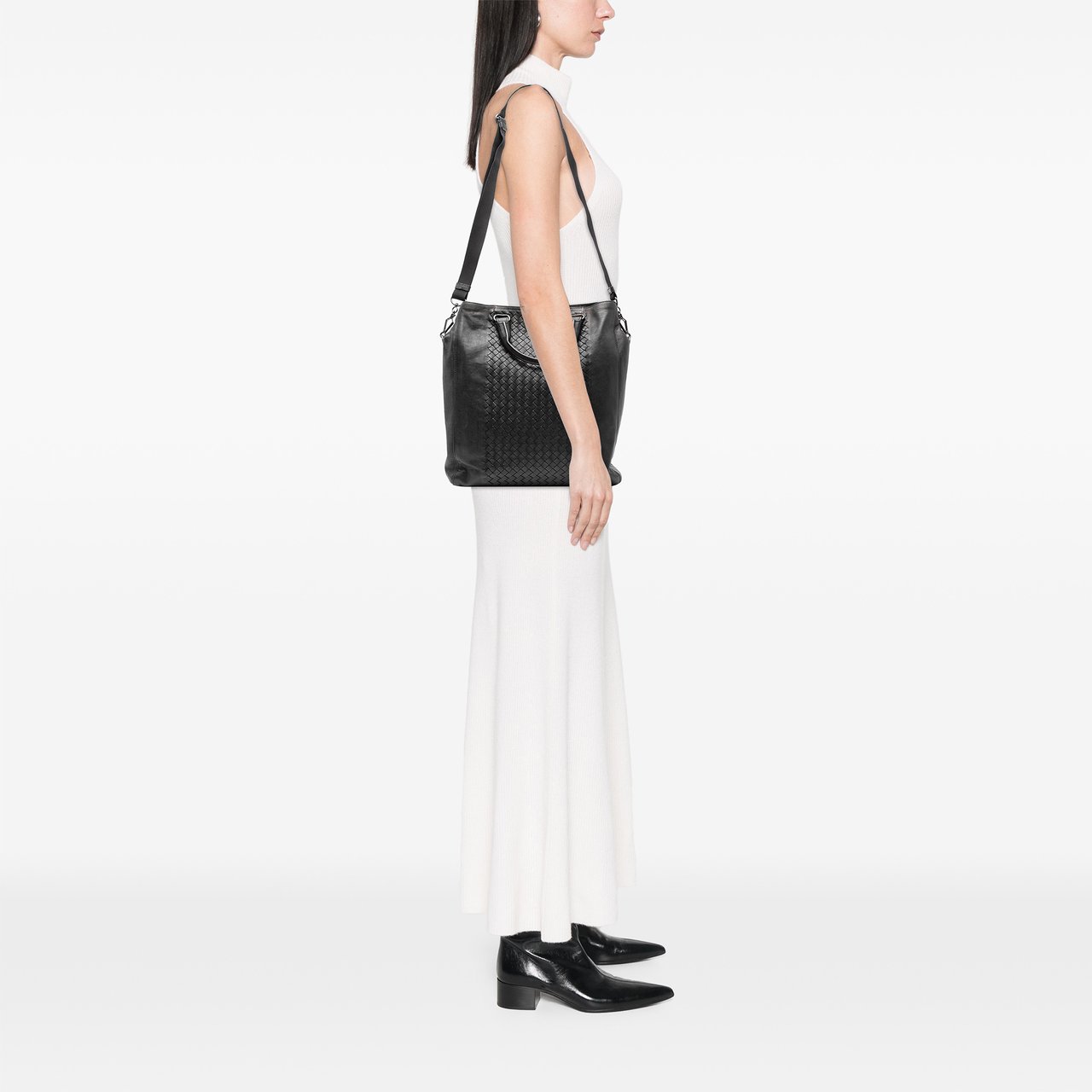 Bottega Veneta Nappa Intrecciato Vertical Convertible Satchel Zwart