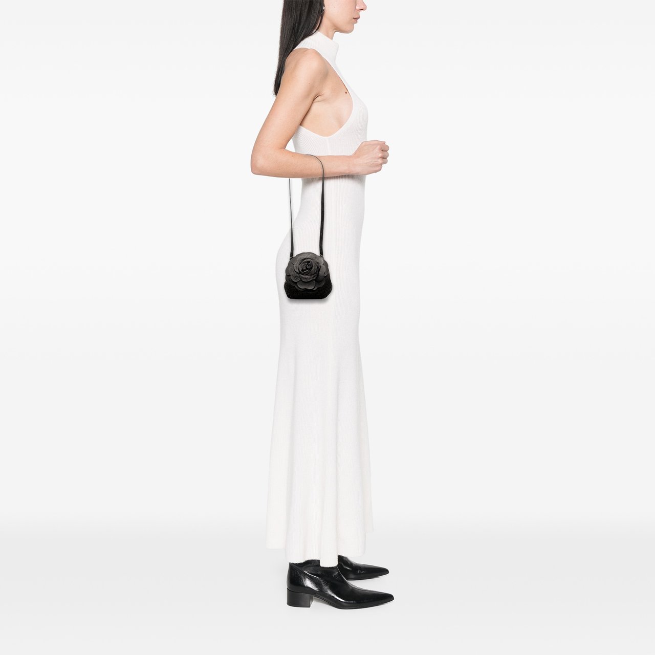 Bottega Veneta Woven Leather Floral Shoulder Bag Zwart