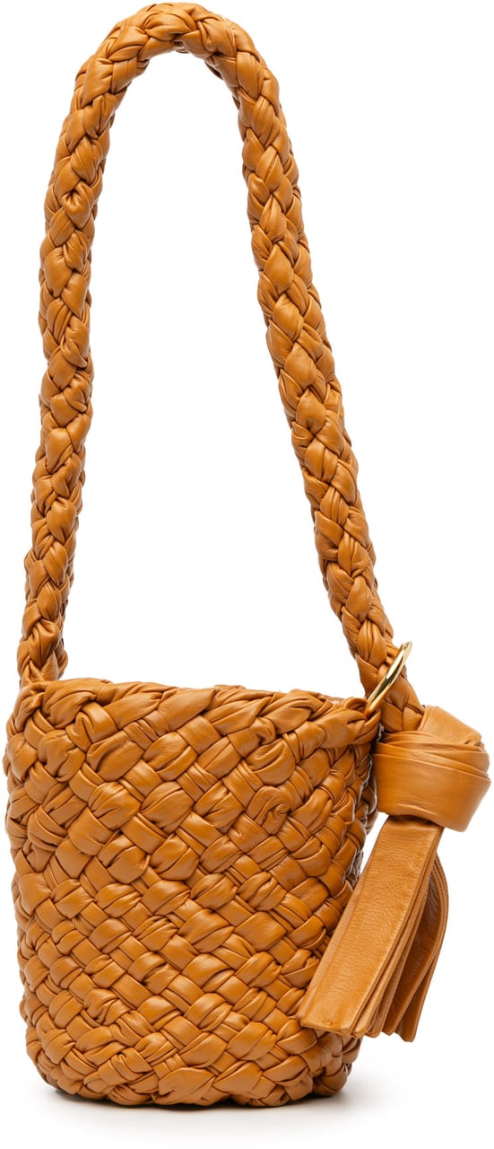 Bottega Veneta Small Calfskin Intreccio Kalimero Bucket Bag Bruin