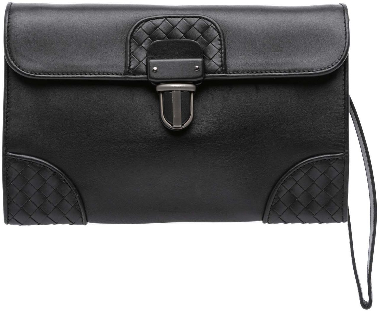 Bottega Veneta Intrecciato Trimmed Nappa Slide Lock Clutch Zwart