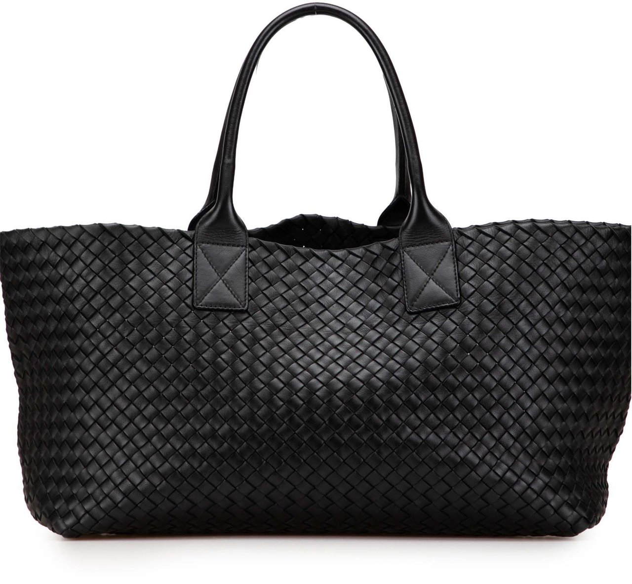 Bottega Veneta Medium Lambskin Intreccio Cabat Tote Zwart