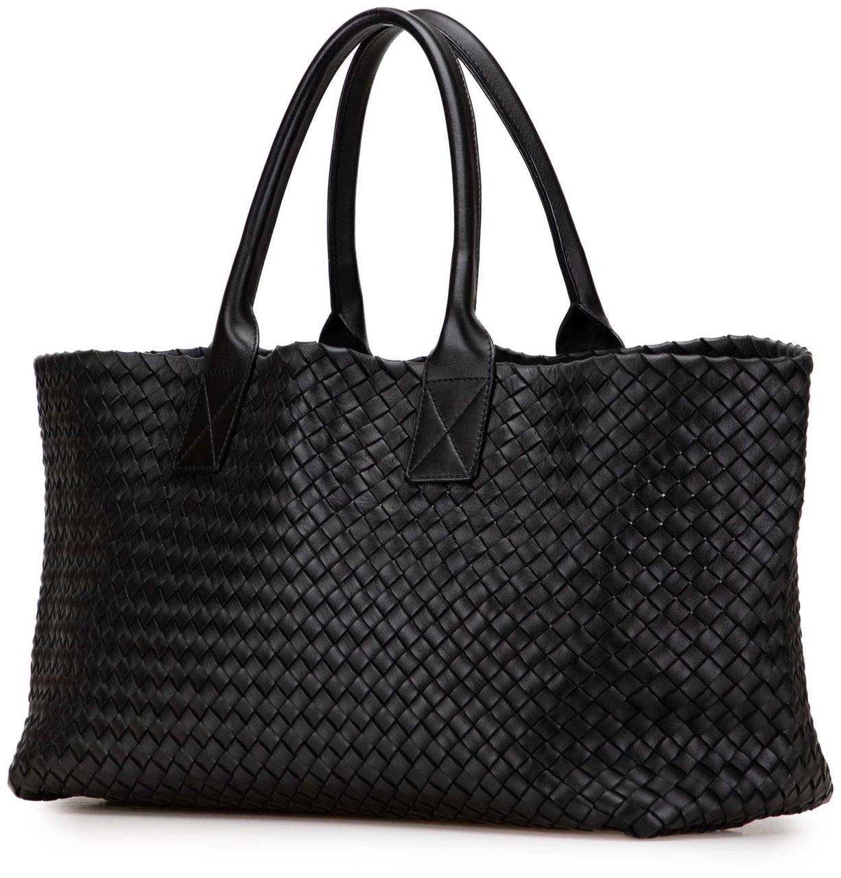 Bottega Veneta Medium Lambskin Intreccio Cabat Tote Zwart