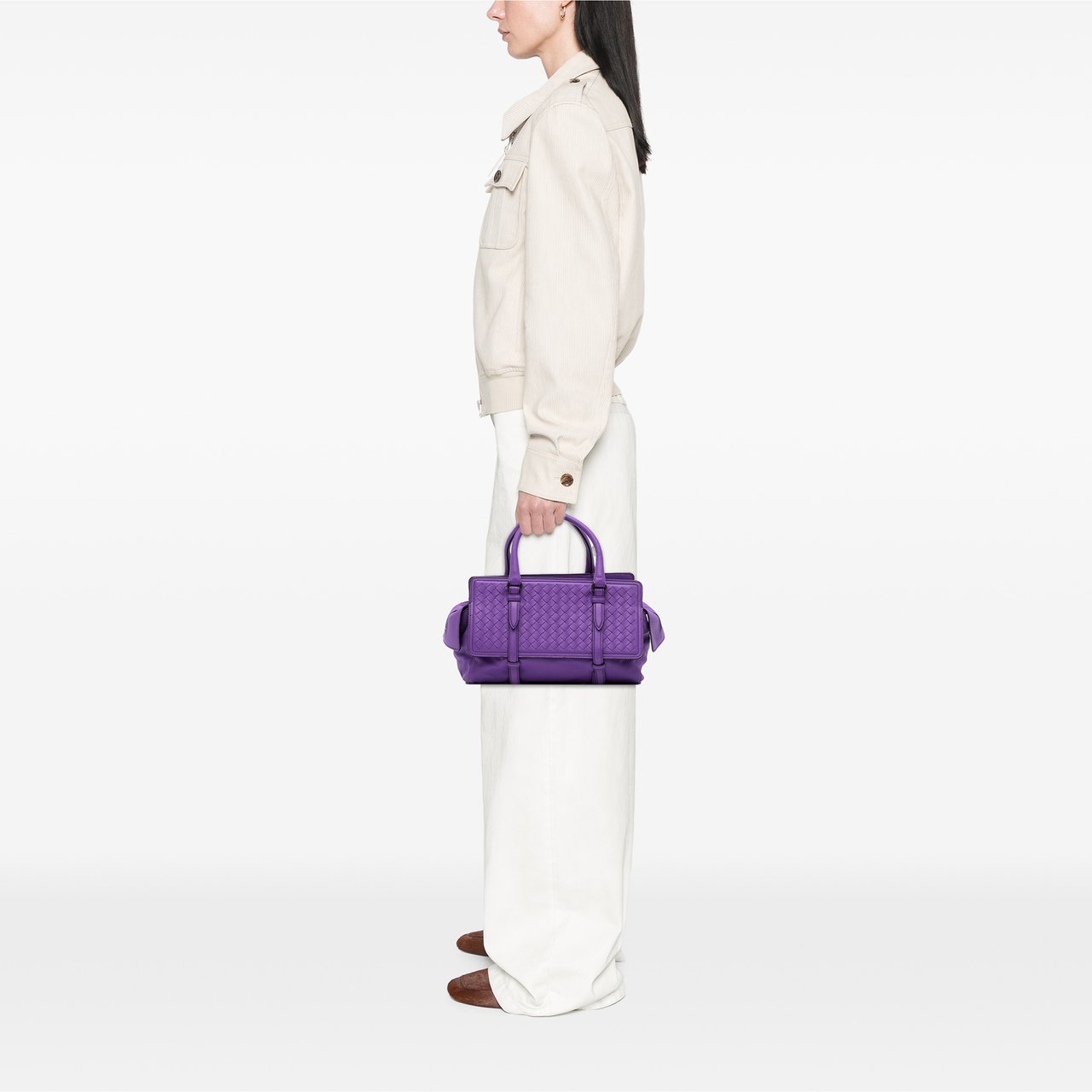 Bottega Veneta Small Nappa Intrecciato Monaco Satchel Paars