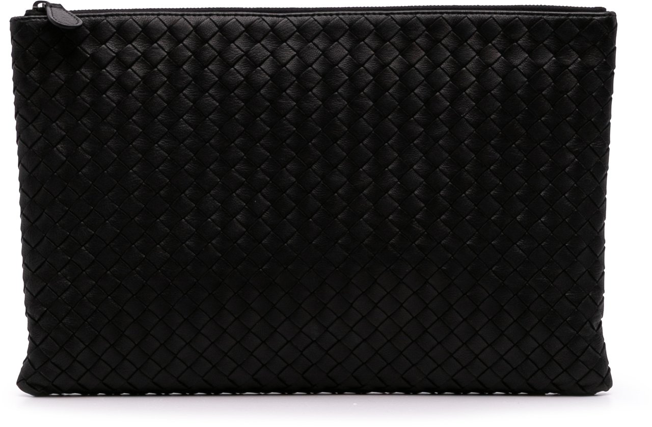 Bottega Veneta Large Nappa Intrecciato Flat Zip Biletto Pouch Zwart