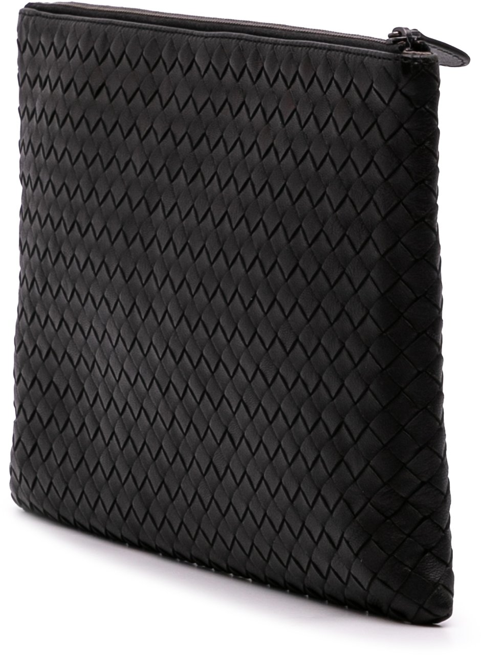 Bottega Veneta Large Nappa Intrecciato Flat Zip Biletto Pouch Zwart