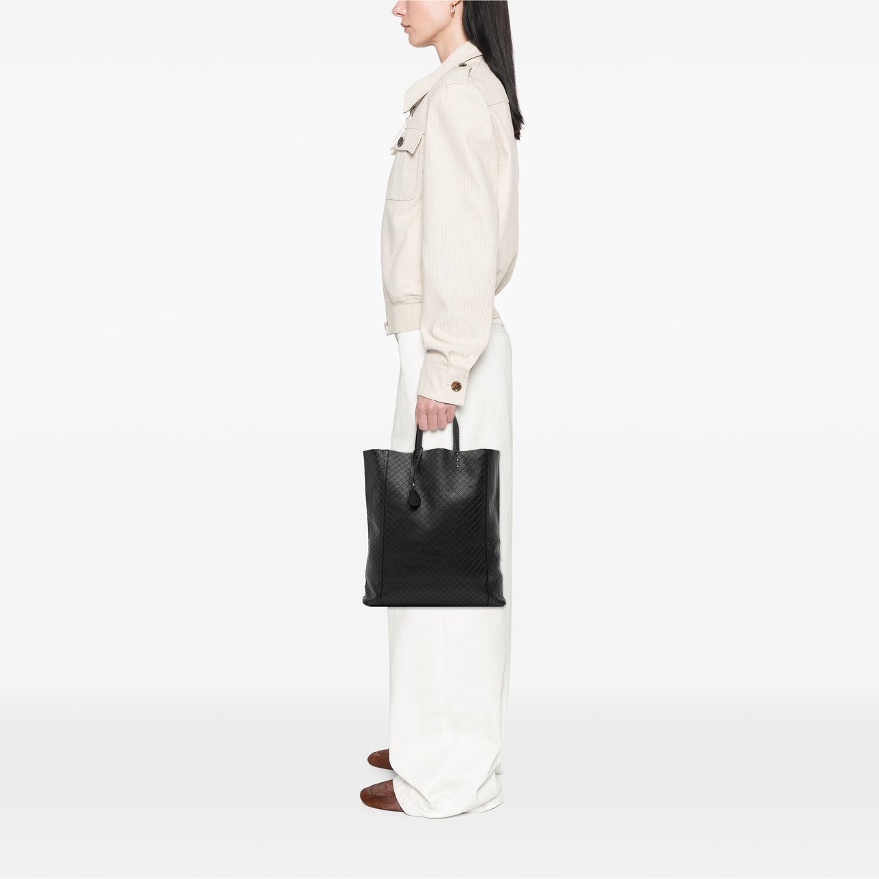Bottega Veneta Leather Intrecciomirage Tote Zwart