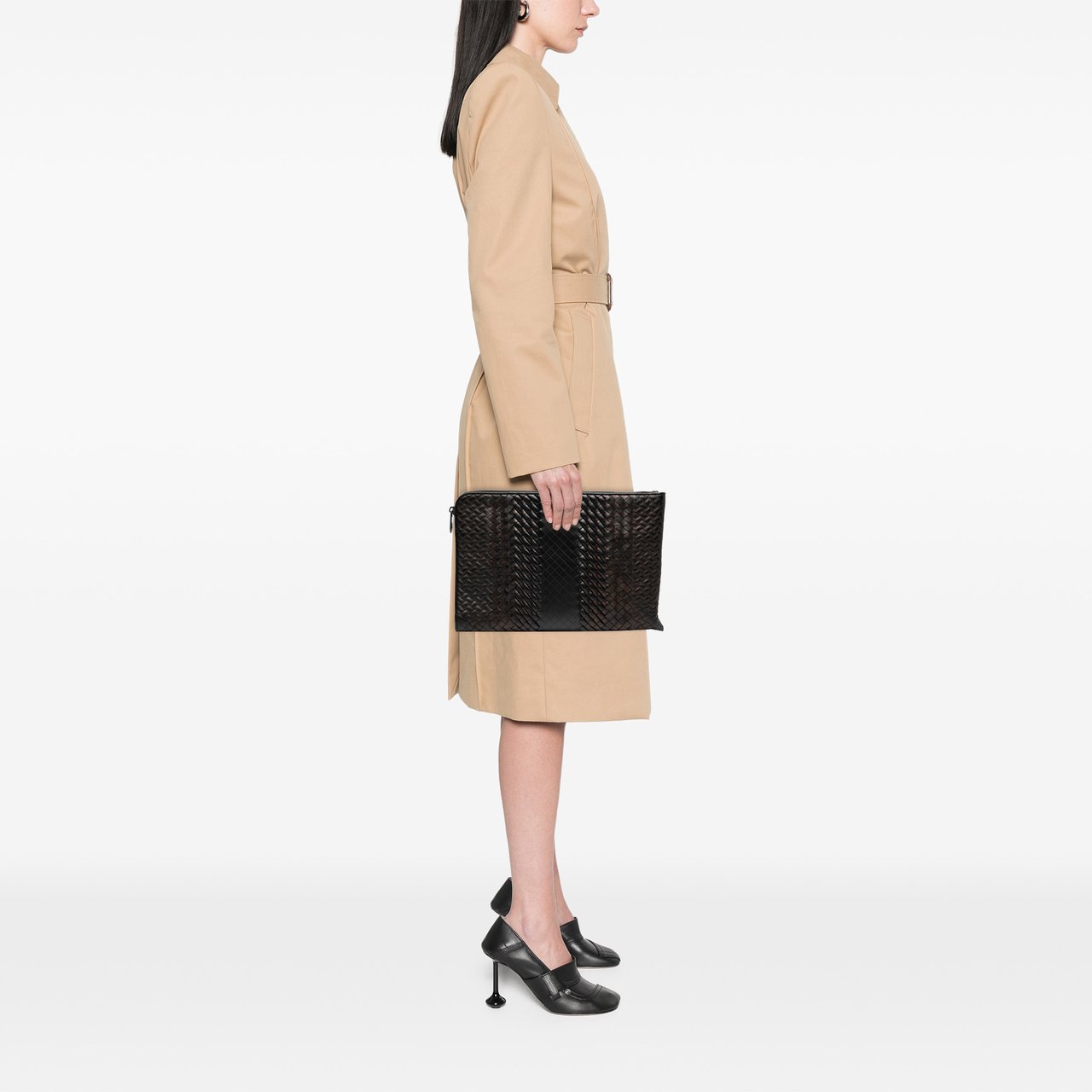 Bottega Veneta Nappa Intreccio Imperatore Zip Clutch Bruin