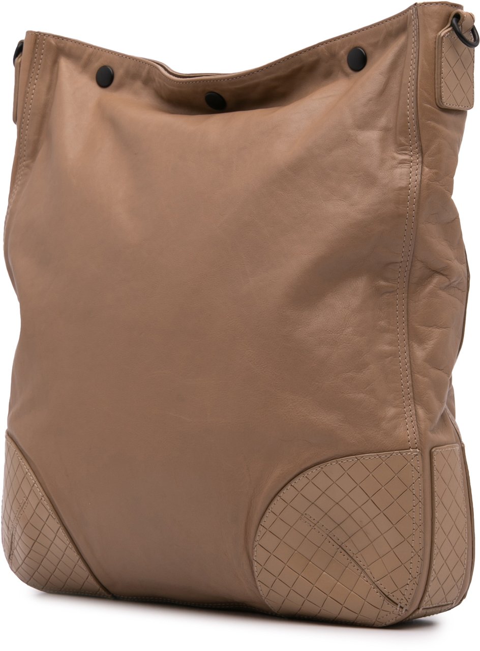 Bottega Veneta Intrecciomirage Trimmed Leather Crossbody Bruin