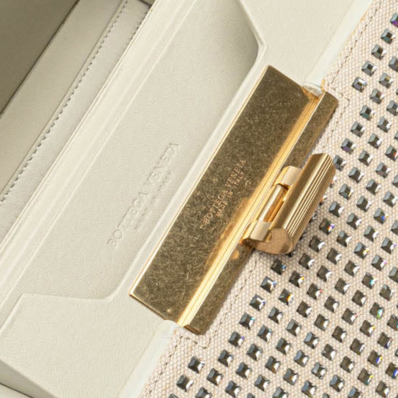 Bottega Veneta Crystal Embellished Canvas Daisey Crossbody Bruin