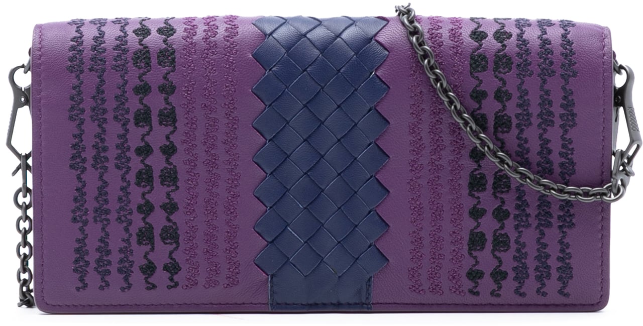 Bottega Veneta Nappa Intrecciato Embroidered Continental Wallet on Chain Paars