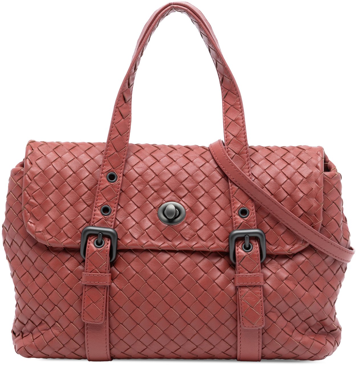 Bottega Veneta Nappa Intrecciato Flap Satchel Oranje