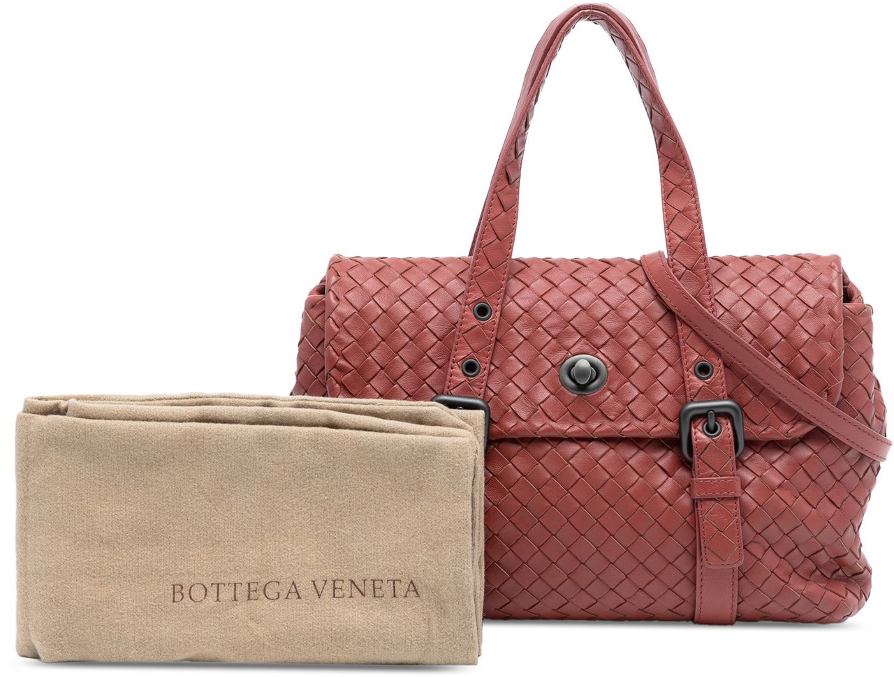 Bottega Veneta Nappa Intrecciato Flap Satchel Oranje