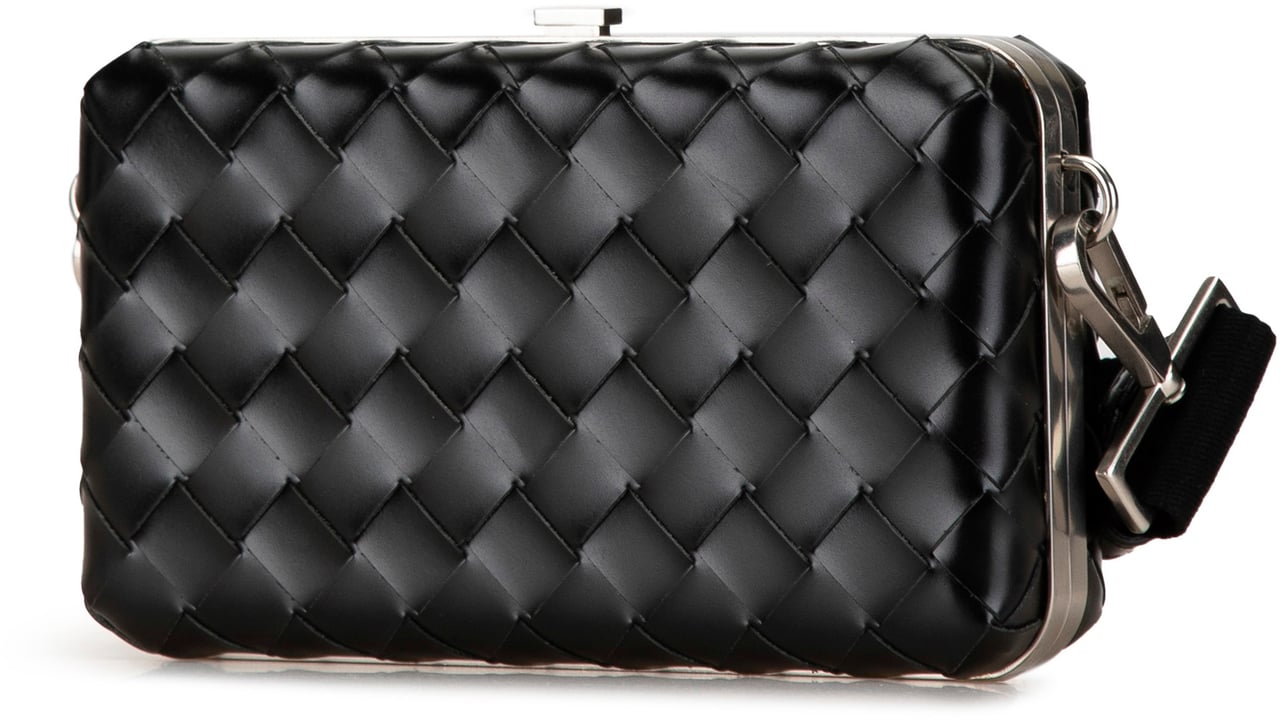Bottega Veneta Spazzolato Intrecciato Box Messenger Bag Zwart