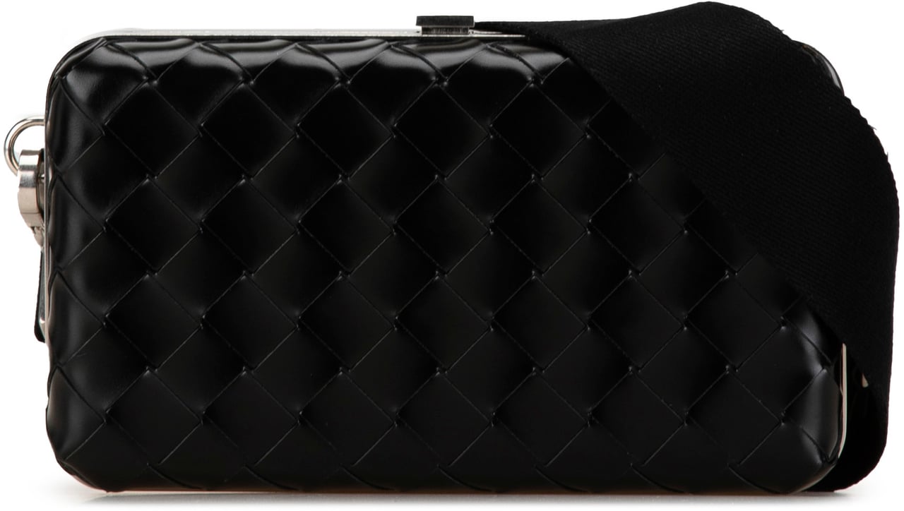 Bottega Veneta Spazzolato Intrecciato Box Messenger Bag Zwart