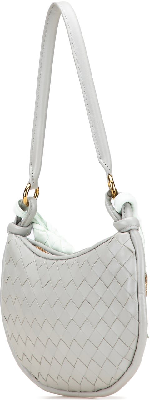 Bottega Veneta Small Bicolor Lambskin Intrecciato Gemelli Bag Grijs