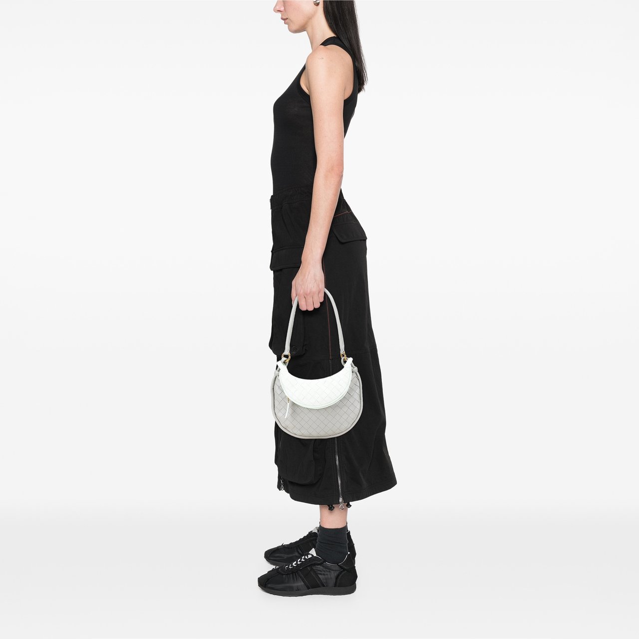 Bottega Veneta Small Bicolor Lambskin Intrecciato Gemelli Bag Grijs