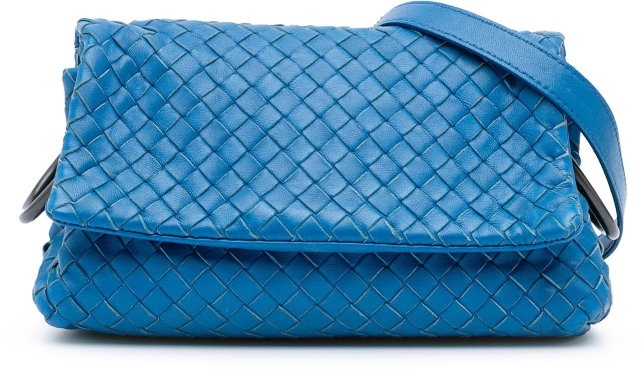 Bottega Veneta Nappa Intrecciato Flap Crossbody Blauw
