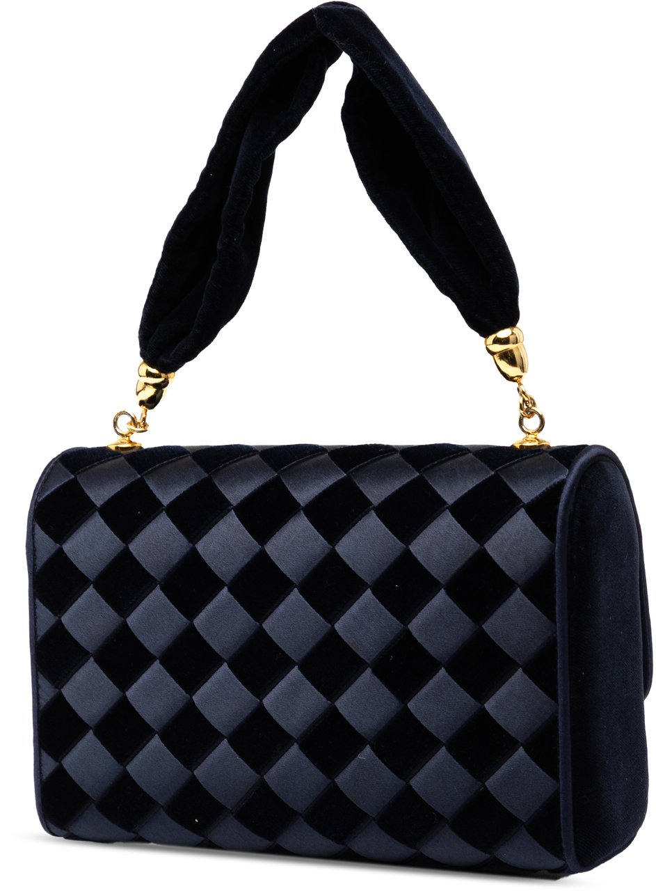 Bottega Veneta Velvet and Satin Intrecciato Top Handle Bag Blauw