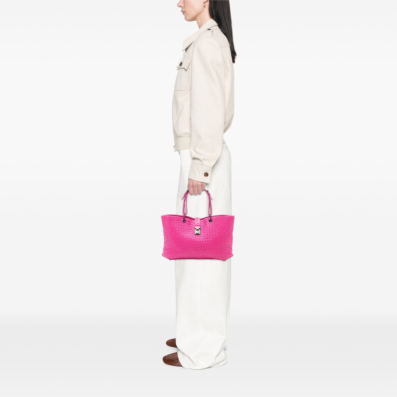 Bottega Veneta Large Nappa Intrecciato Capri Tote Roze