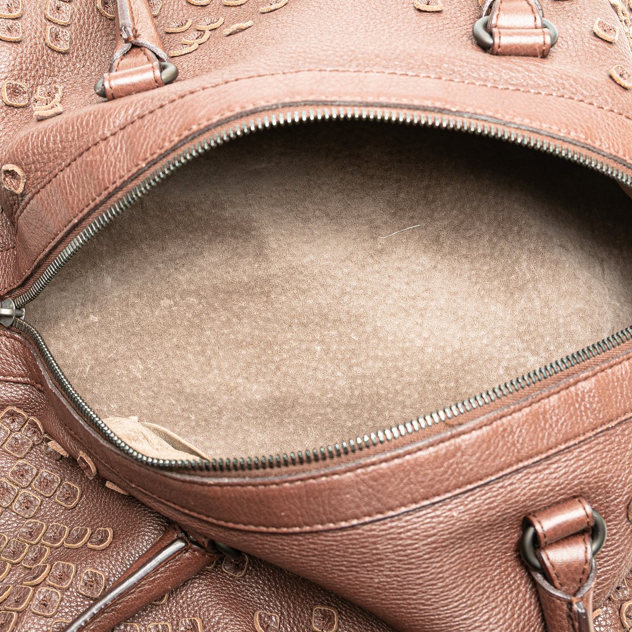 Bottega Veneta Cervo Patchwork Bowler Bag Bruin