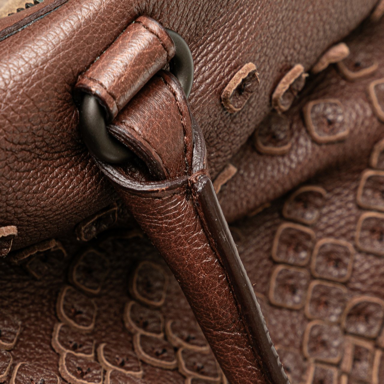 Bottega Veneta Cervo Patchwork Bowler Bag Bruin