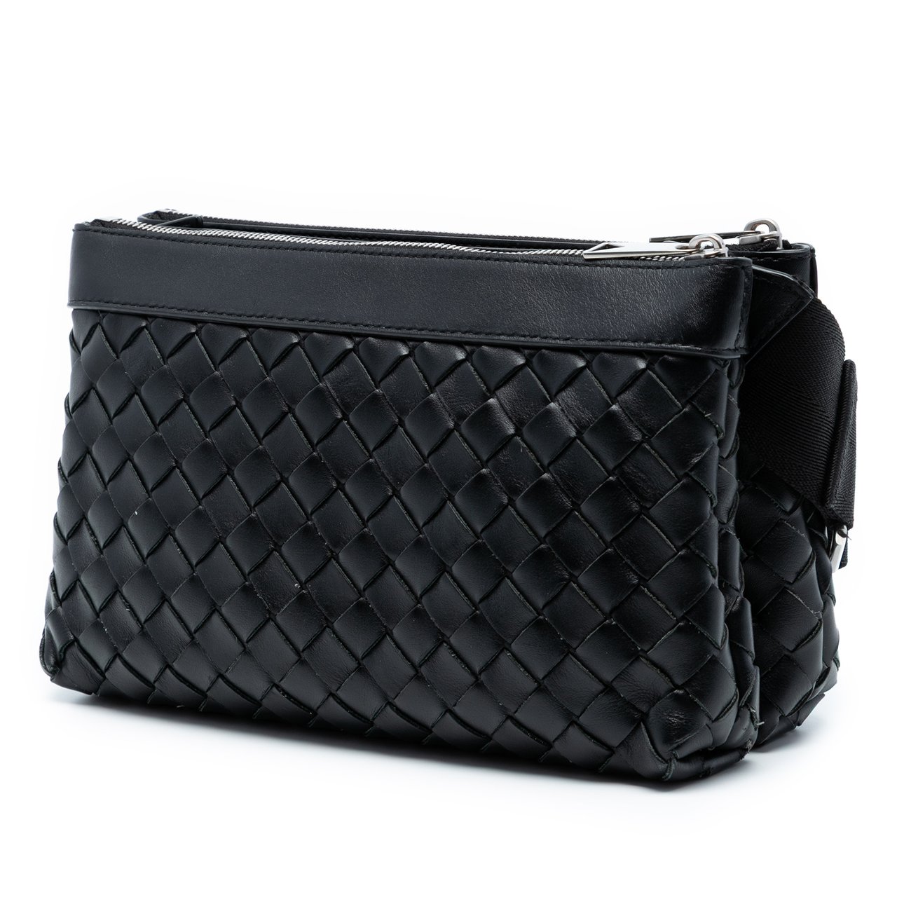 Bottega Veneta Leather Intrecciato Duo Crossbody Zwart