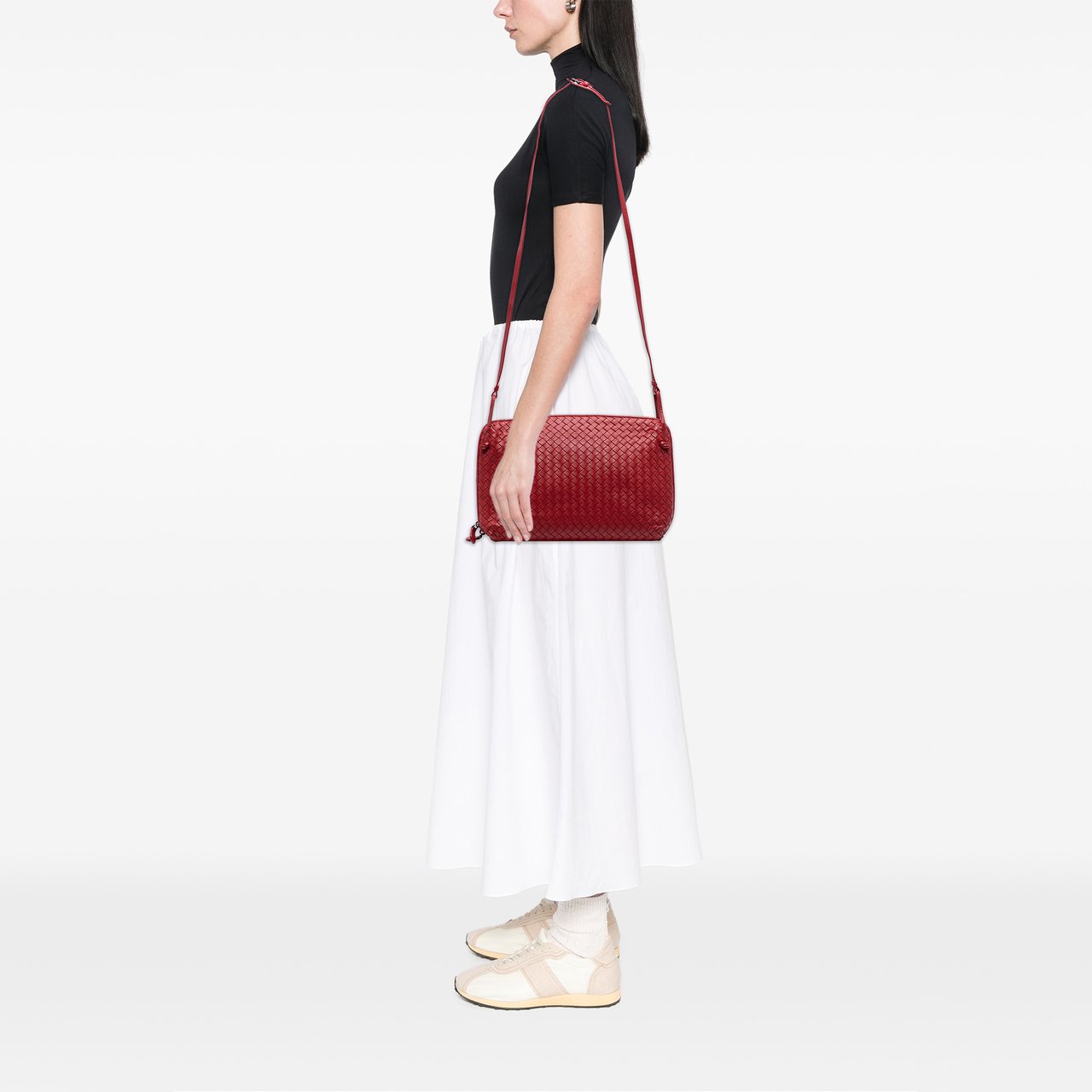 Bottega Veneta Large Nappa Intrecciato Nodini Crossbody Rood