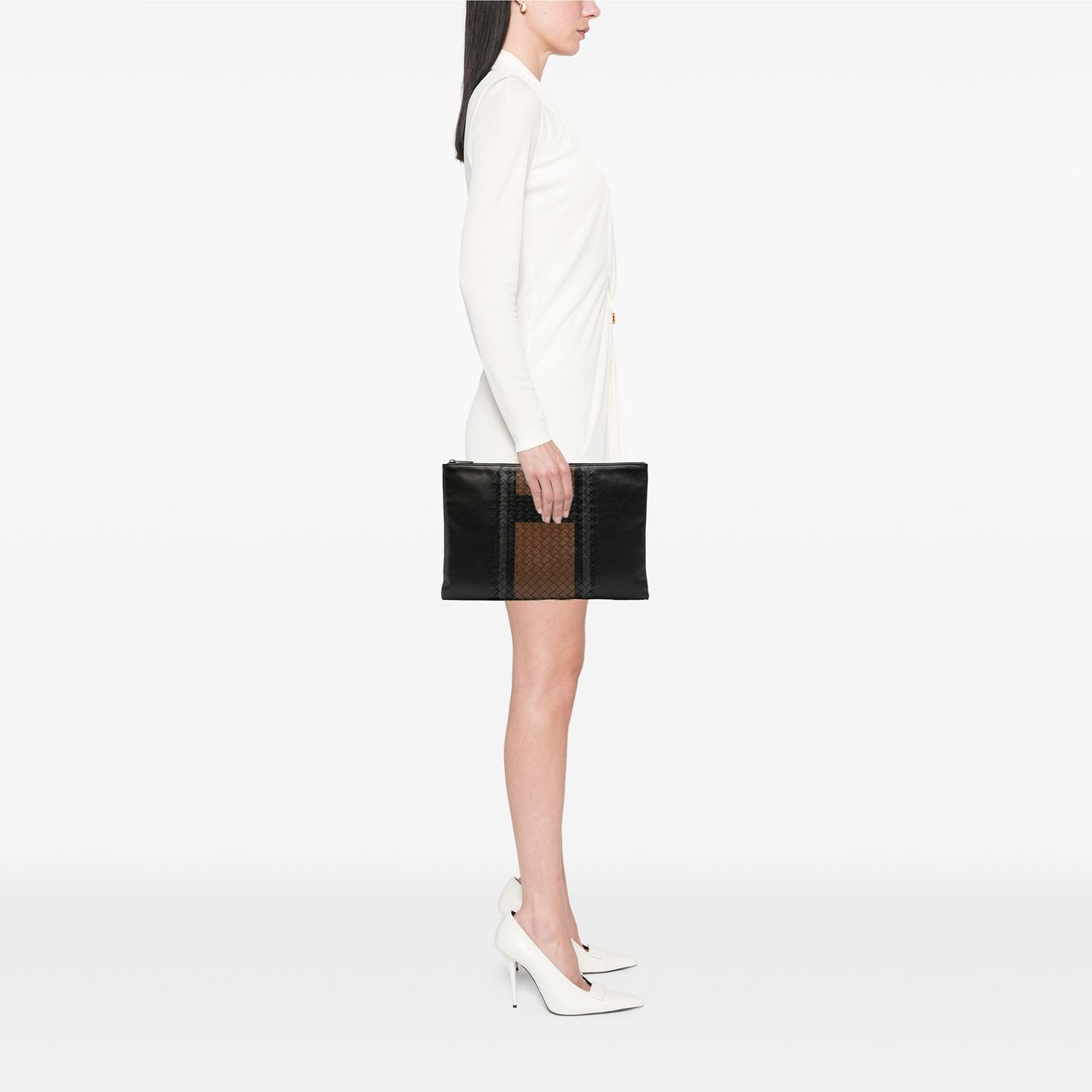 Bottega Veneta Intrecciato Trimmed Leather Clutch Zwart