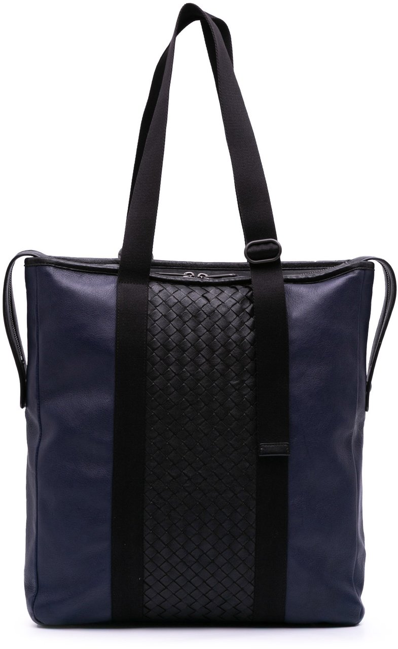 Bottega Veneta Bicolor Leather Intrecciato Tote Blauw