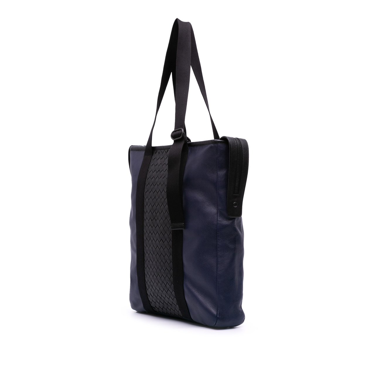 Bottega Veneta Bicolor Leather Intrecciato Tote Blauw