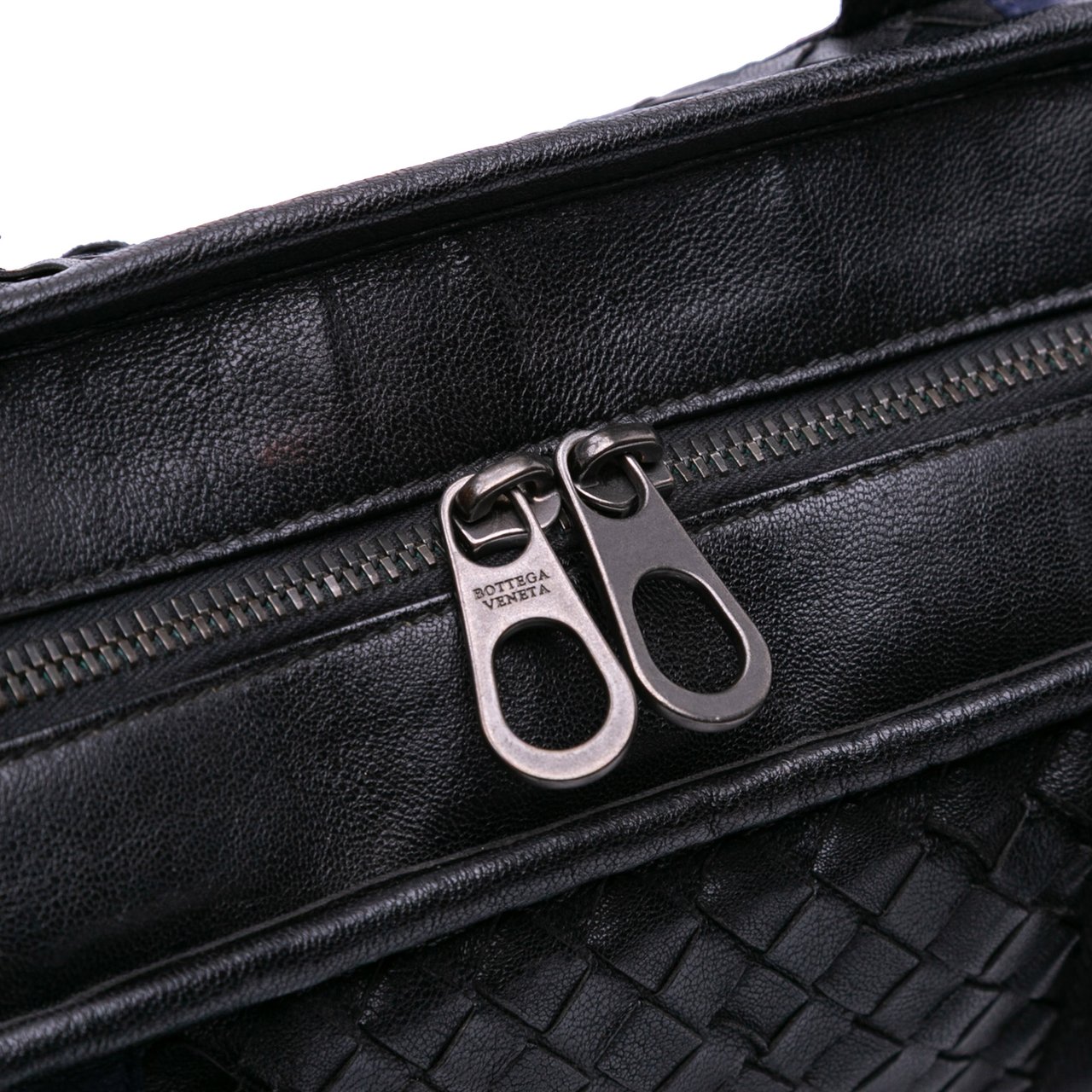 Bottega Veneta Bicolor Leather Intrecciato Tote Blauw