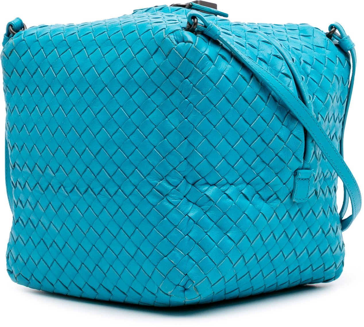 Bottega Veneta Nappa Intrecciato Cube Crossbody Blauw