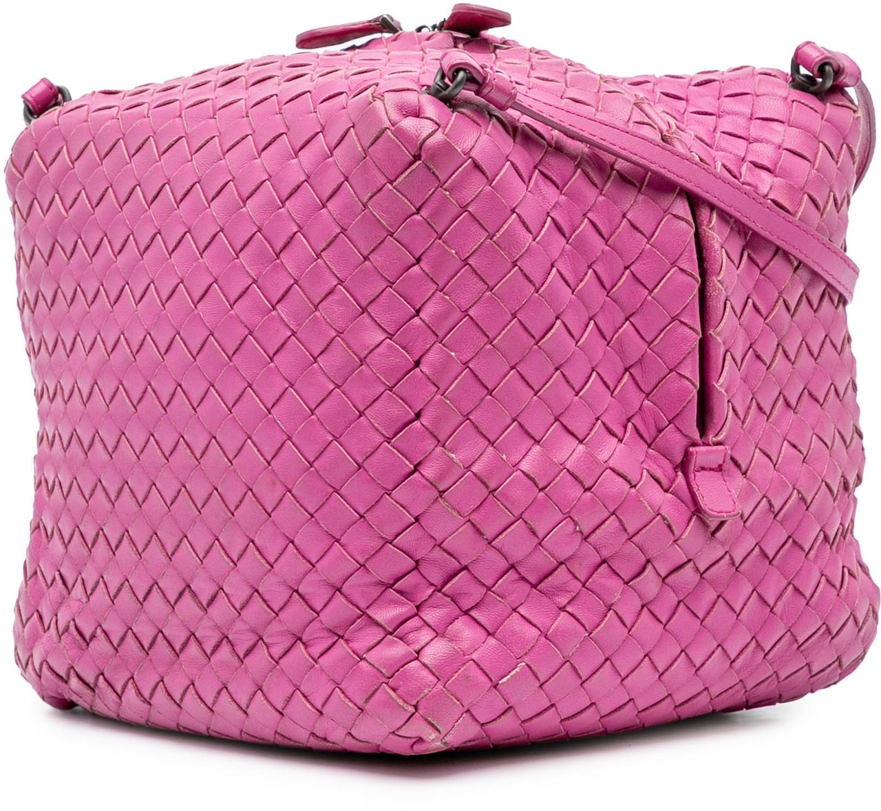 Bottega Veneta Nappa Intrecciato Cube Crossbody Roze