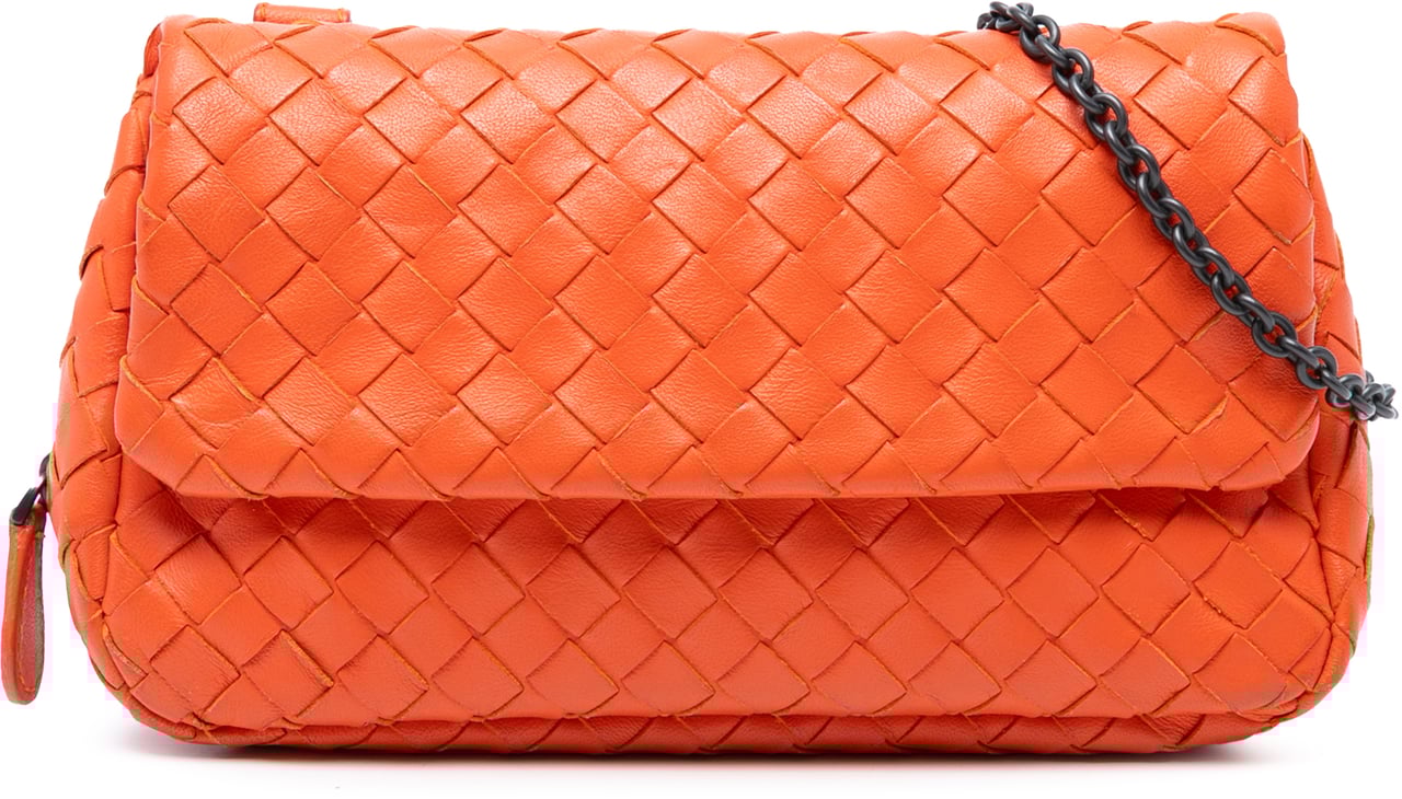 Bottega Veneta Mini Nappa Intrecciato Expandable Chain Flap Crossbody Oranje