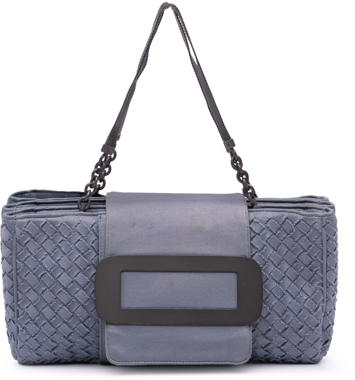 Bottega Veneta Canvas Intrecciato Buckle Flap Handbag Blauw