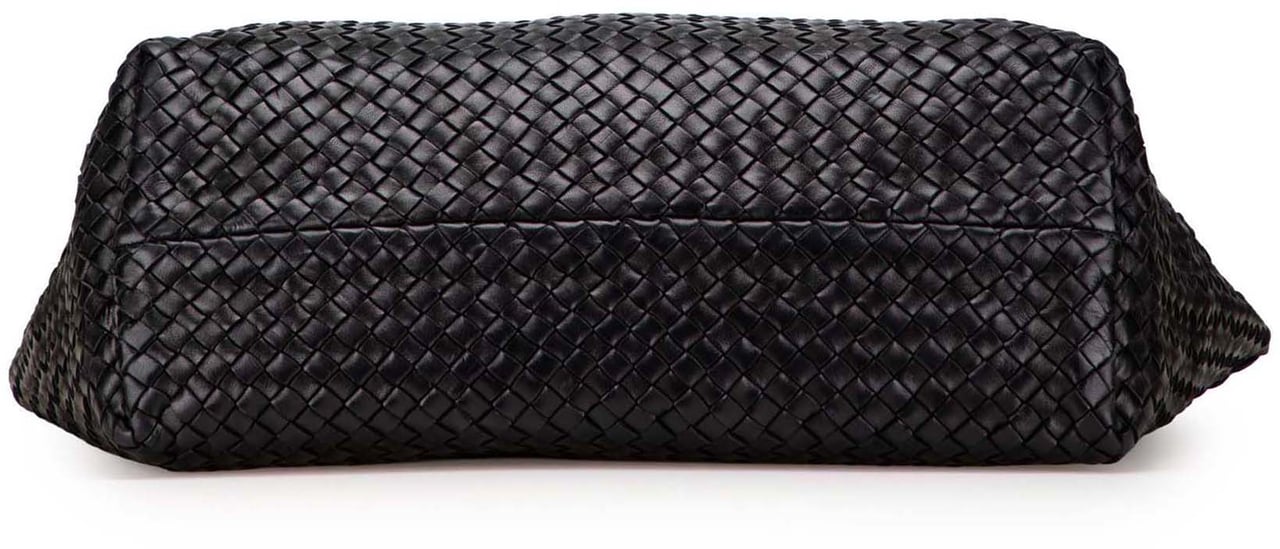 Bottega Veneta Medium Lambskin Intreccio Cabat Tote Zwart