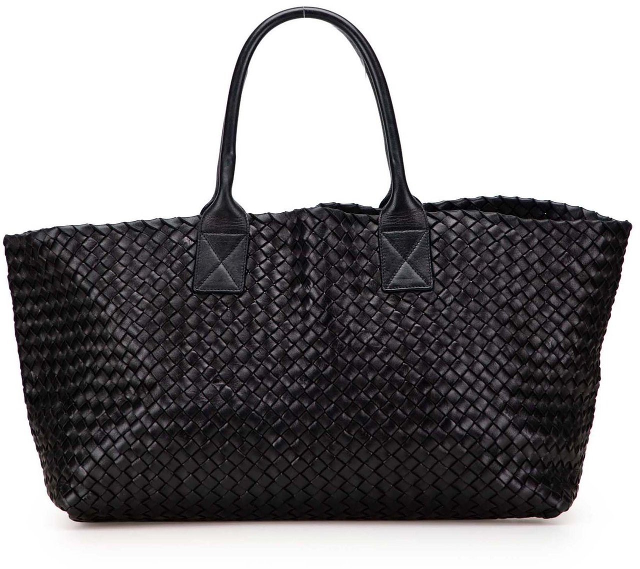 Bottega Veneta Medium Lambskin Intreccio Cabat Tote Zwart