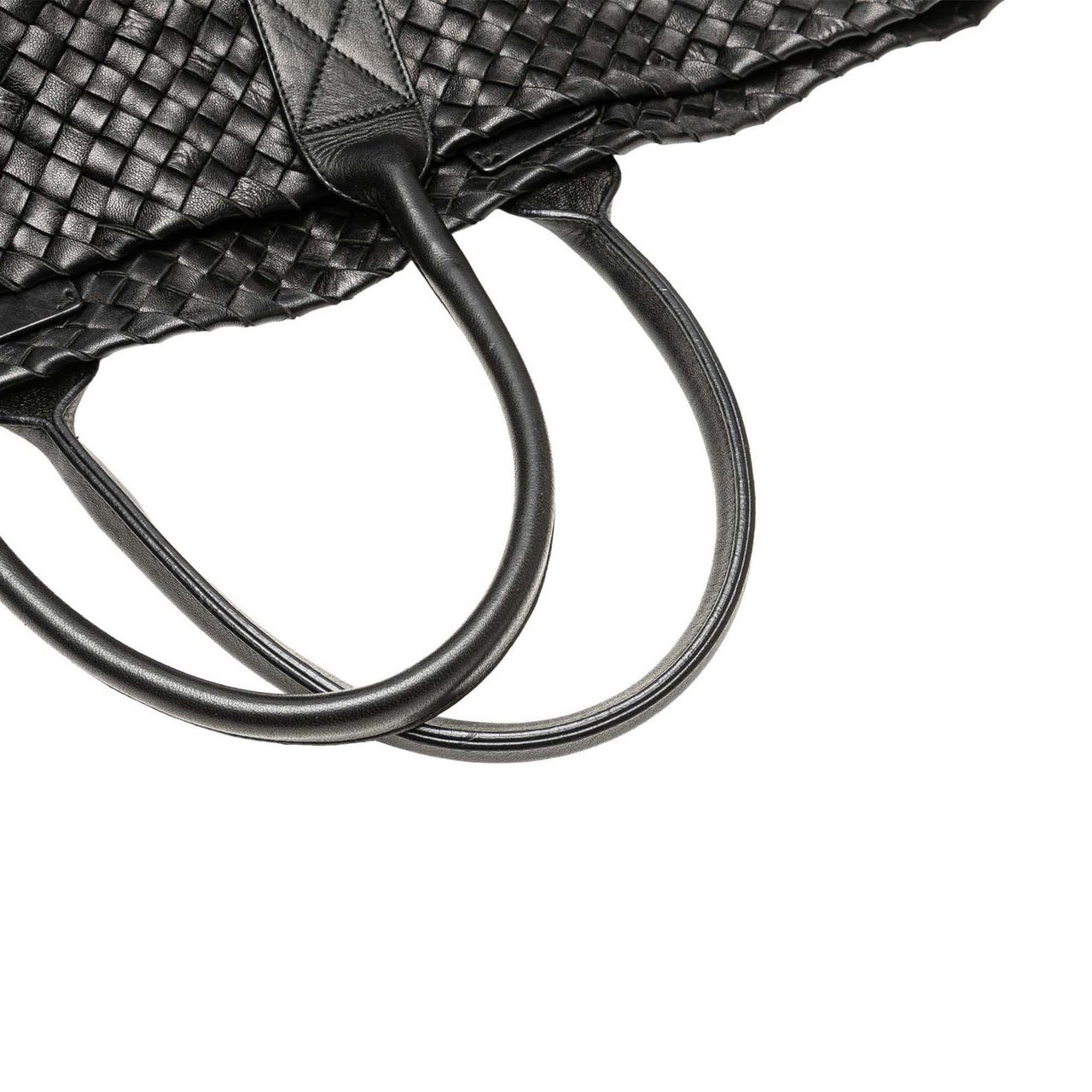 Bottega Veneta Medium Lambskin Intreccio Cabat Tote Zwart