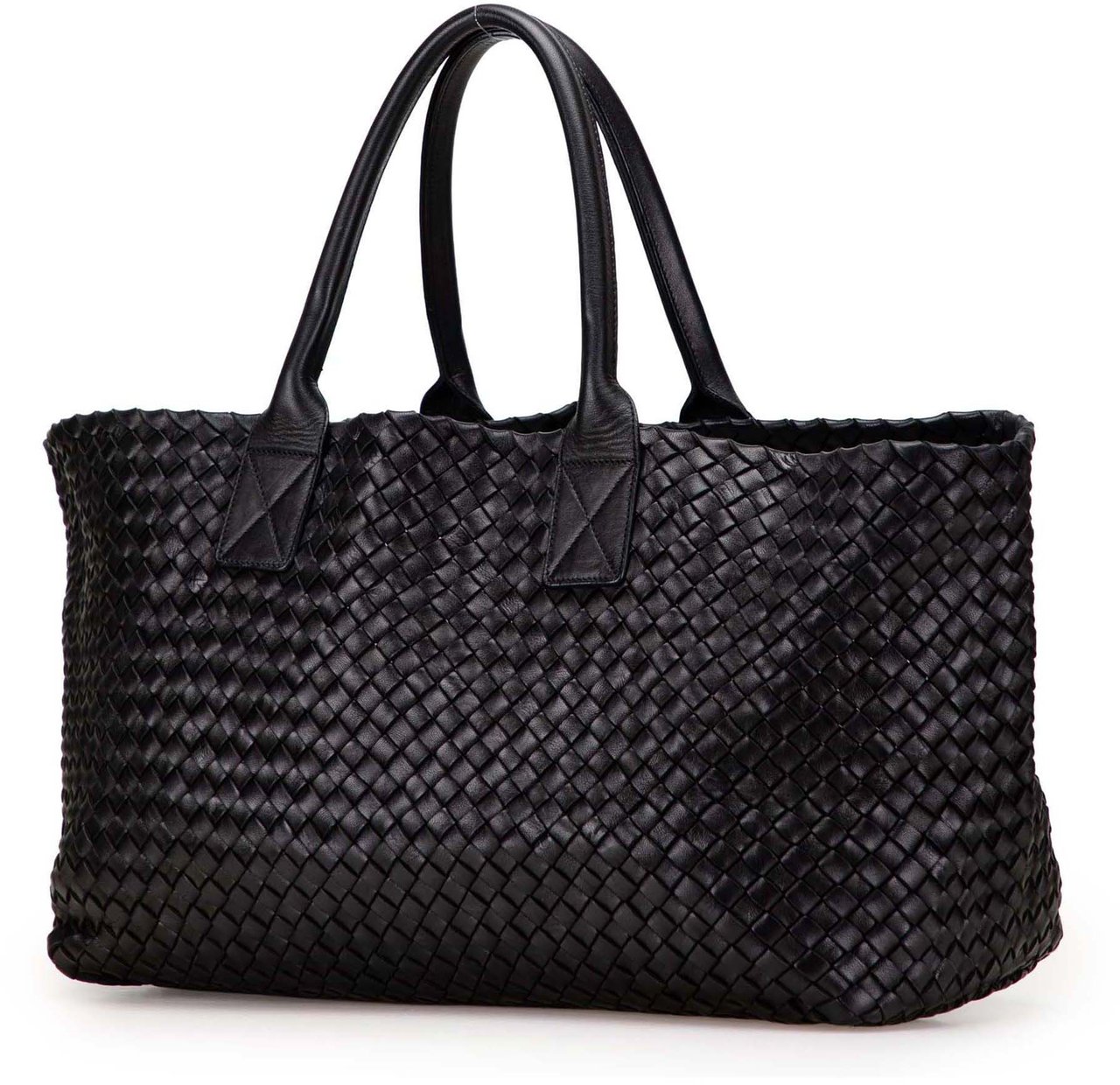 Bottega Veneta Medium Lambskin Intreccio Cabat Tote Zwart