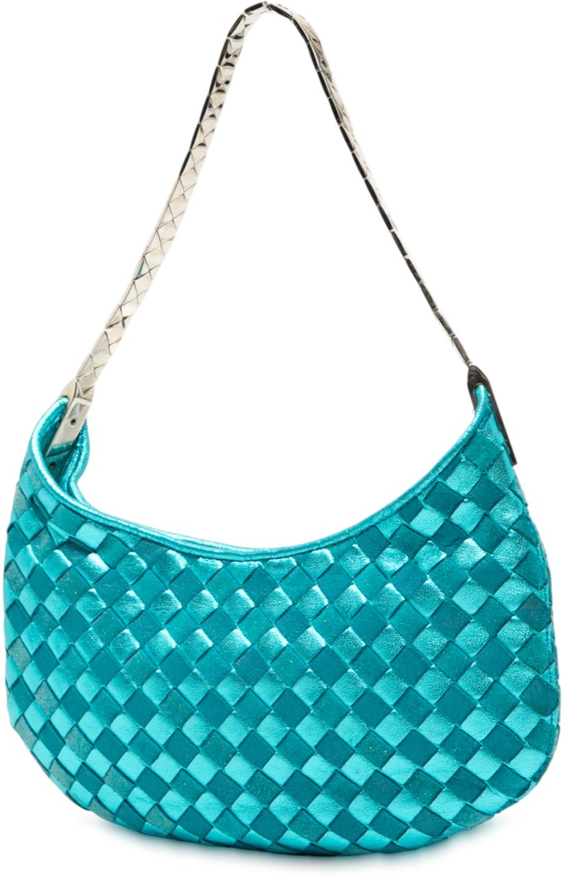 Bottega Veneta Metallic Nappa Intrecciato Hobo Blauw