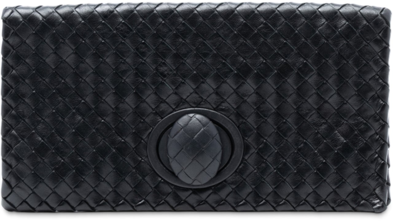Bottega Veneta Nappa Intrecciato Turn Lock Clutch Zwart