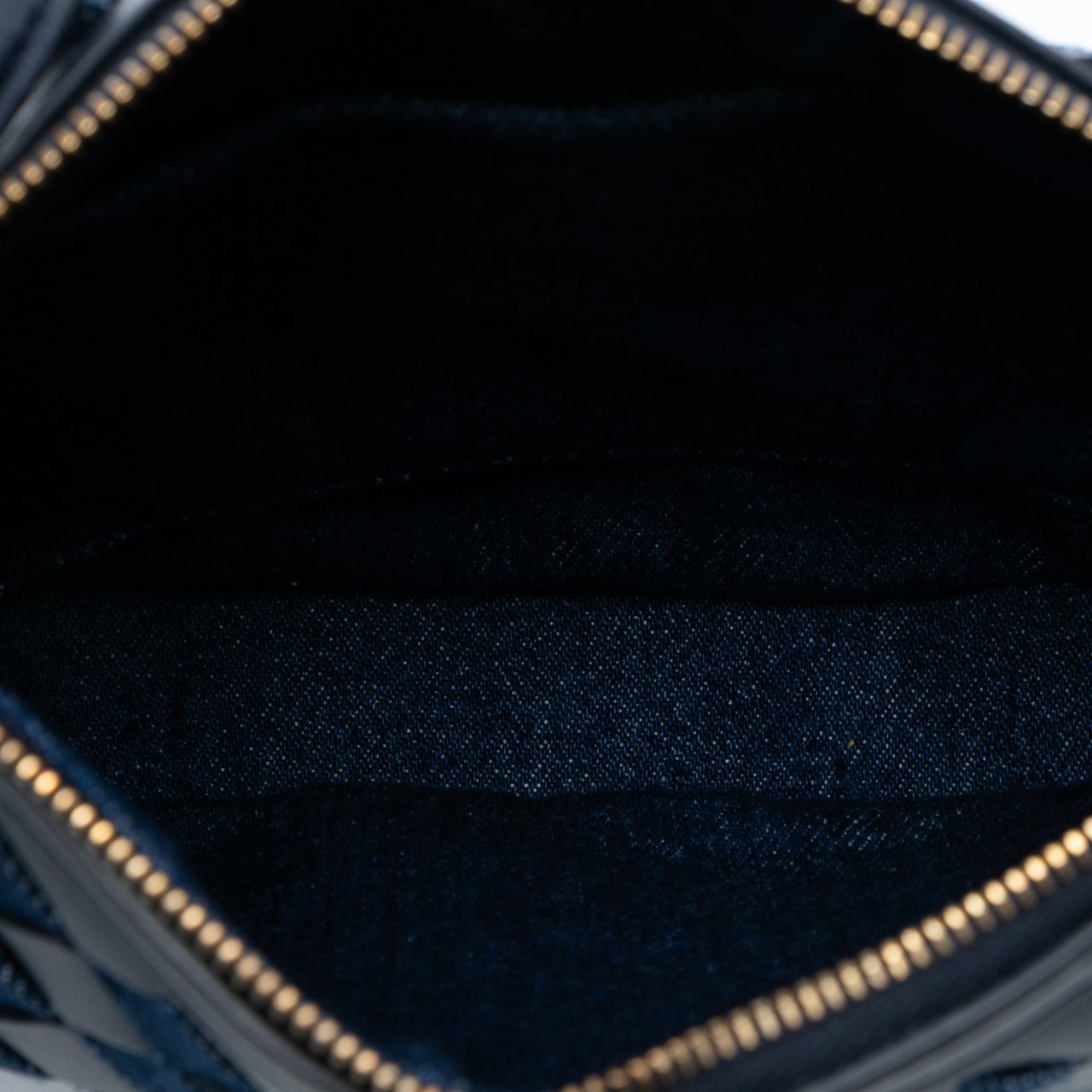 Bottega Veneta Mini Leather and Denim Intrecciato Sunrise Hobo Blauw