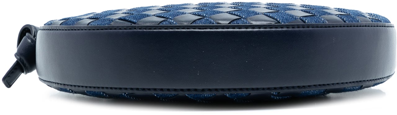 Bottega Veneta Mini Leather and Denim Intrecciato Sunrise Hobo Blauw