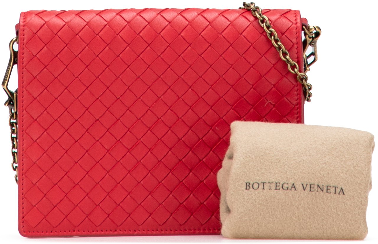 Bottega Veneta Nappa Intrecciato Wallet On Chain Rood