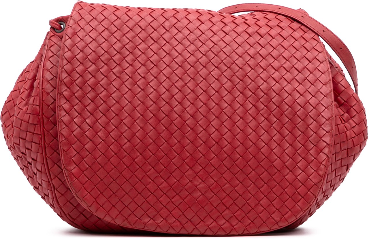 Bottega Veneta Nappa Intrecciato Flap Crossbody Rood