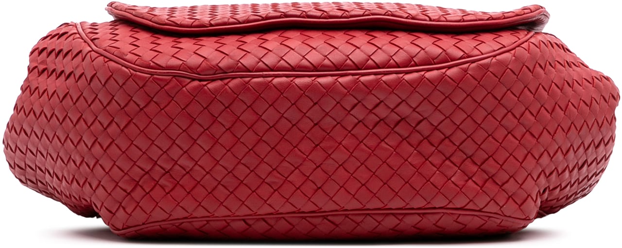Bottega Veneta Nappa Intrecciato Flap Crossbody Rood